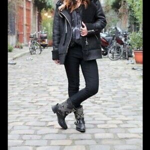 👢 ZARA Women’s Moto Boots, Leather Studded EUC